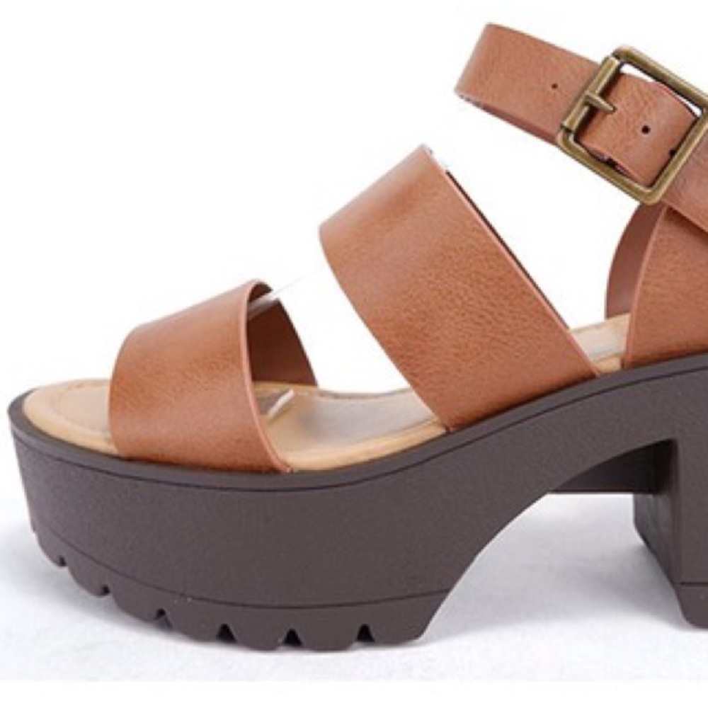 2 Left! Soda Account Tan Lug Sole Platform Heeled Sandal - Picture 3 of 4